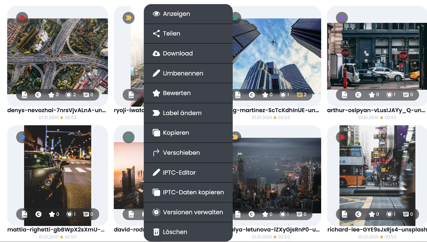Rechtsklickmenü mit Label-Auswahl